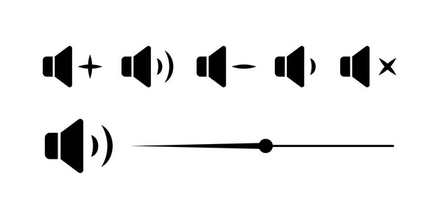 Iconos de sonido silueta negra aumento y disminución iconos de sonido deslizador de sonido iconos vectoriales