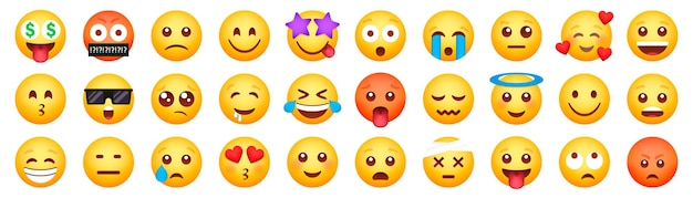 Vector iconos de sonrisa de emoticonos conjunto de emoji de dibujos animados conjunto de emoticonos de vector