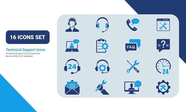 Iconos de soporte al cliente Establezca preguntas frecuentes Herramientas de asistencia correo electrónico Icones de soporte técnico Establezca iconos planos