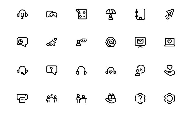Iconos de soporte y servicio al cliente Conjunto de iconos escalables para la atención al cliente Solución de problemas Gestión de servicios y asistencia