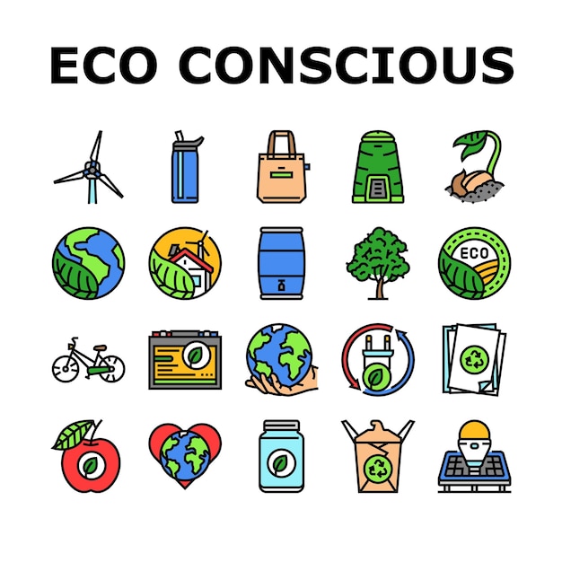 Iconos de sostenibilidad ecológicamente conscientes