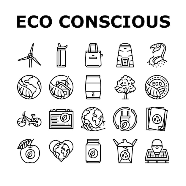 Iconos de sostenibilidad ecológicamente conscientes