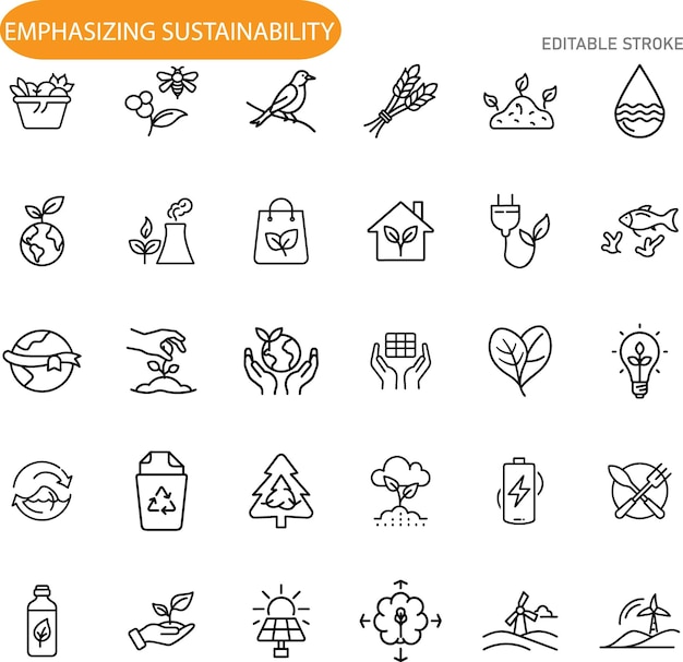 Iconos de sostenibilidad Vida ecológica Energía verde y naturaleza