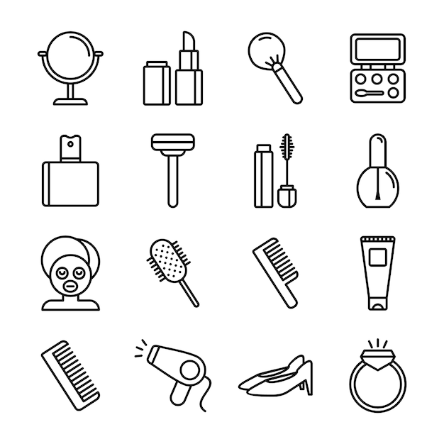 Iconos de spa y belleza. Iconos minimalistas cosméticos de belleza