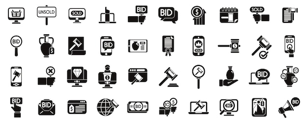 Los iconos de subastas en línea establecen un vector simple Ley de propiedad de ofertas