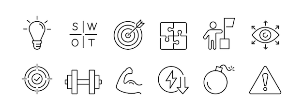 Iconos SWOT Conjunto de análisis SWOT con fortalezas, amenazas, debilidades y oportunidades