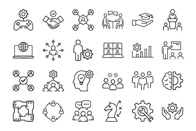 Iconos de taller y colaboración en equipo Set Line Art Ilustración vectorial