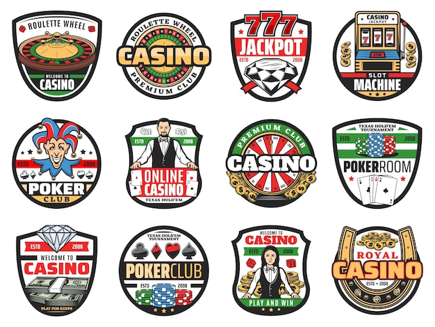 Iconos de tarjeta de dados de crupier de póquer de ruleta de casino