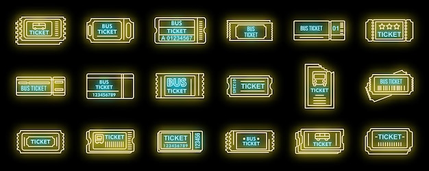 Los iconos de las tarjetas de autobús se establecen en neón vectorial