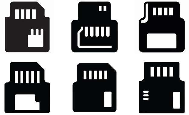 Iconos de tarjetas SD Almacenamiento digital y símbolos de tarjetes de memoria