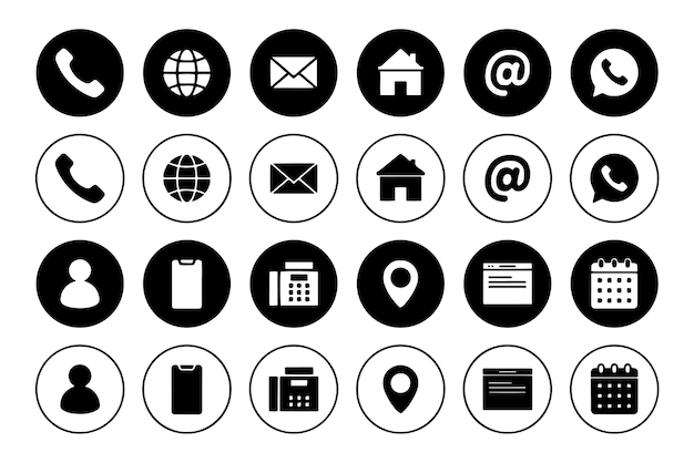 Iconos de tarjetas de visita como teléfono, dirección de correo, página web, contacto, etc. Ilustración de stock