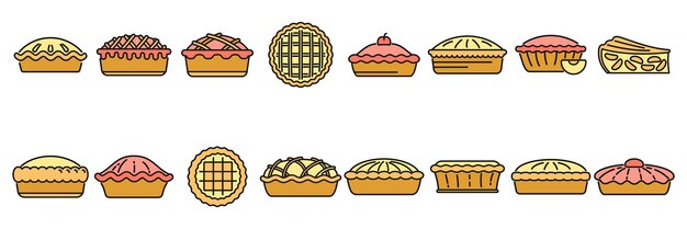 Vector los iconos de la tarta de manzana establecen el color vectorial