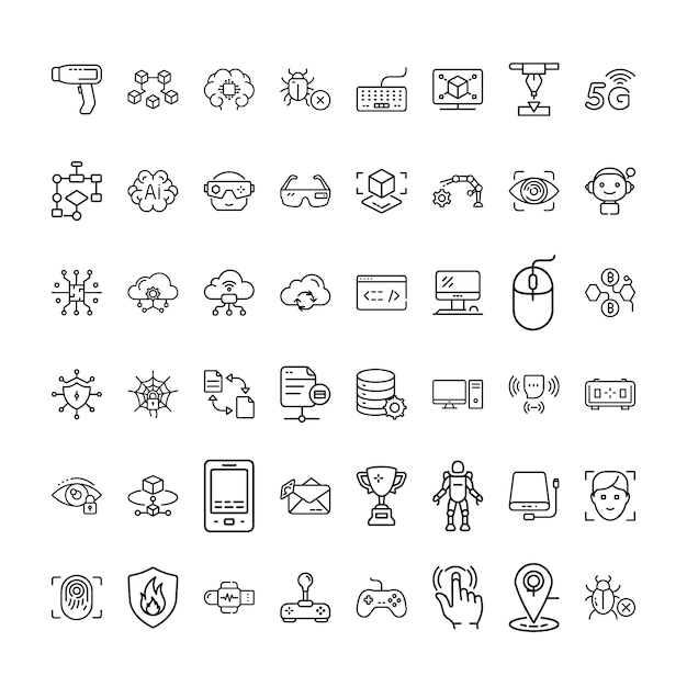 Iconos de la tecnología moderna y la innovación digital