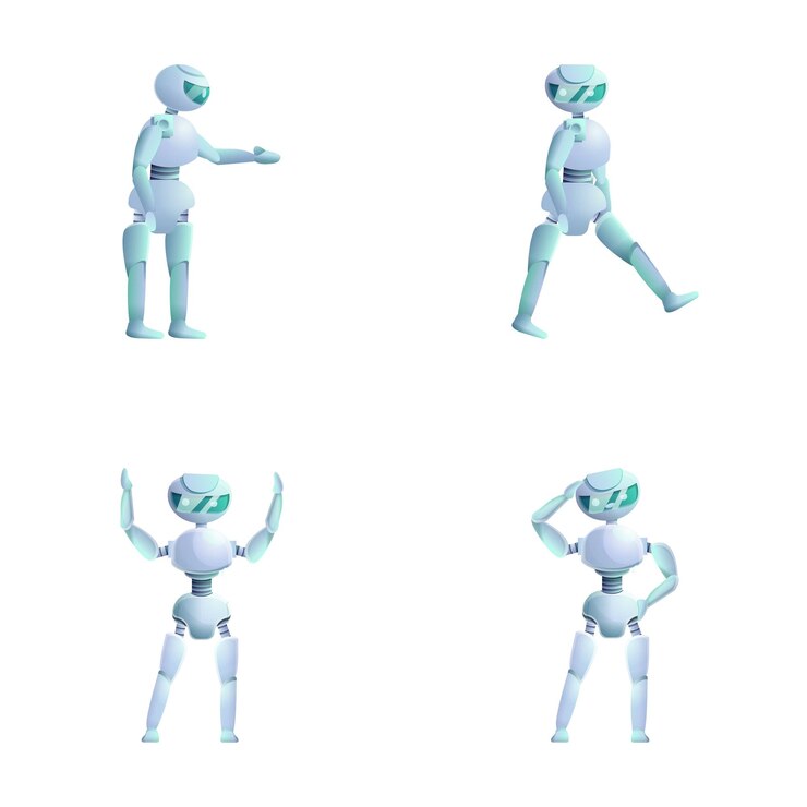 Vector iconos de tecnología robot set vector de dibujos animados robot electrónico moderno inteligencia artificial