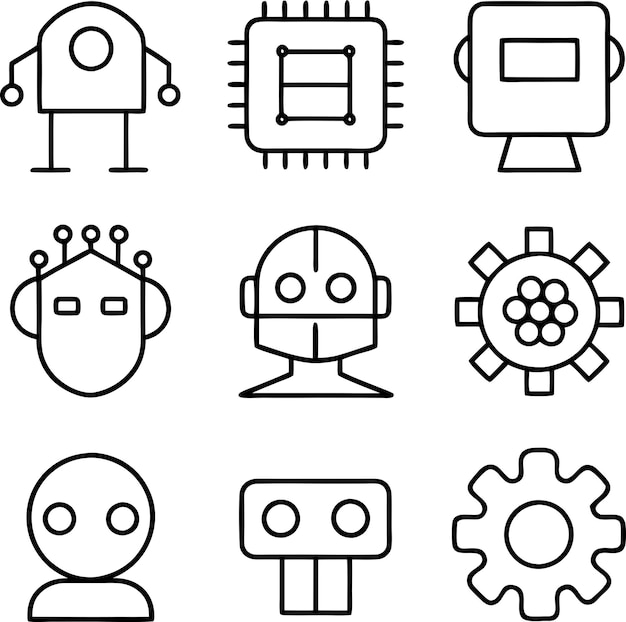 Iconos de tecnología robótica Robots IA Circuitos y engranajes