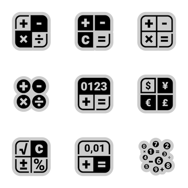 Iconos para el tema Calculadora de conteo de íconos de vectores matemáticos Fondo blanco