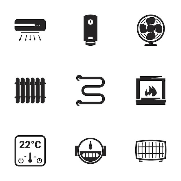 Iconos para el tema electrodomésticos refrigeración calefacción Fondo blanco