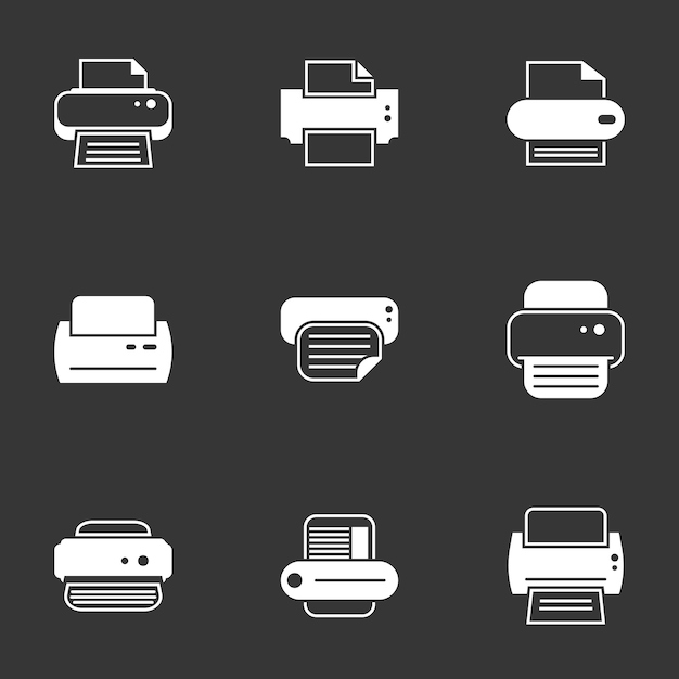 Iconos para el tema Impresora Fondo negro