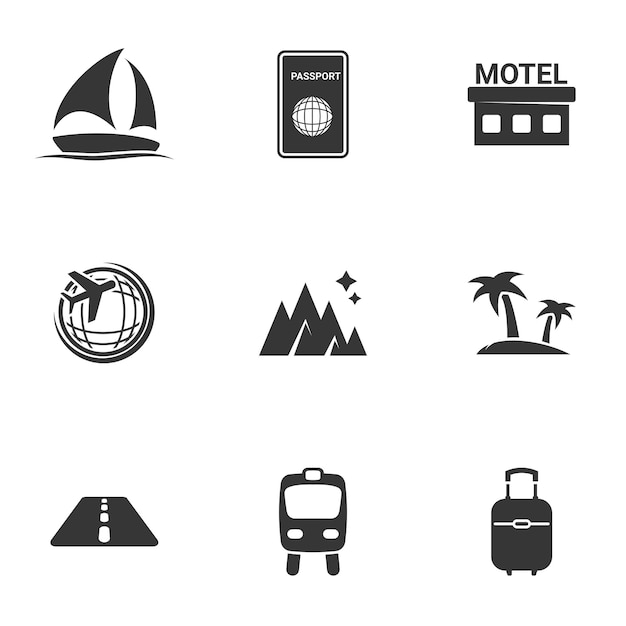 Iconos para el tema Viajes y turismo Fondo blanco
