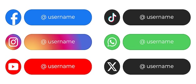 Iconos de terceros inferiores de las redes sociales Íconos de nombre de usuario vectorial Facebook Instagram YouTube TikTok Whatsapp X