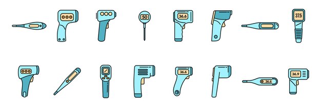 Los iconos del termómetro digital establecen la línea de color vectorial