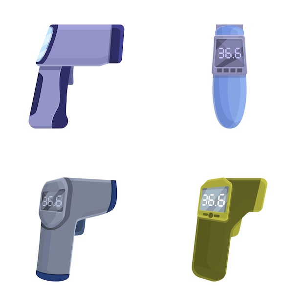 Iconos de termómetro inalámbrico con vector de dibujos animados Termómetro infrarrojo sin contacto