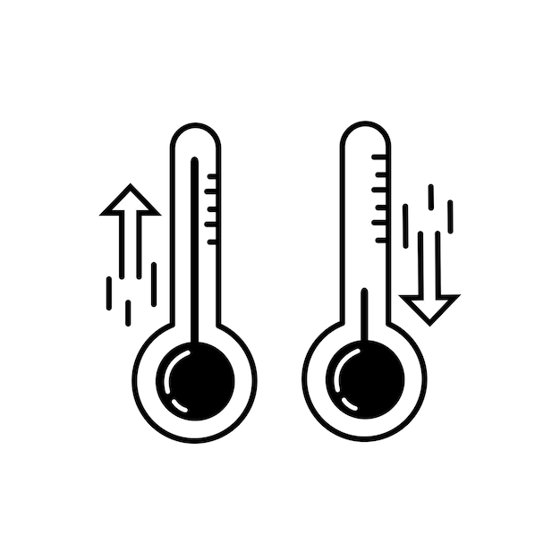 Iconos de termómetros Termómetros de meteorología Celsius y fahrenheit que miden calor y frío