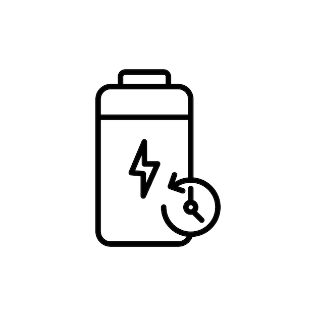 Iconos de tiempo de batería configurados Símbolo vectorial de carga de batería móvil en un estilo de relleno y contorneado en negro Signo de reloj de capacidad de batería