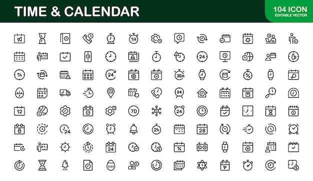 Iconos de tiempo y calendario Conjunto completo para la planificación de la programación y la gestión del tiempo de los proyectos