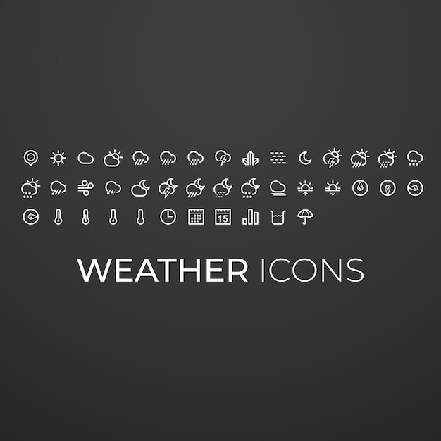 Iconos del tiempo Set Sol Lluvia Nubes Tormenta de nieve Temperatura Viento Luna Clima Icones del tiempo