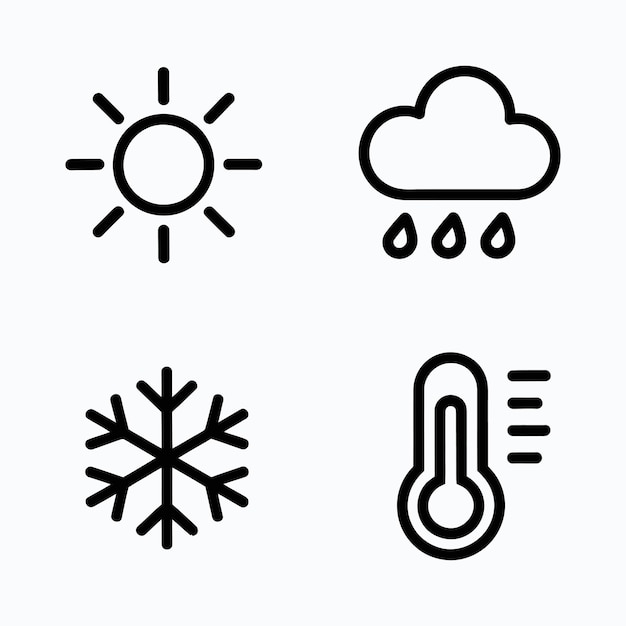 Iconos del tiempo Sol Nube lluvia Nieve y termómetro