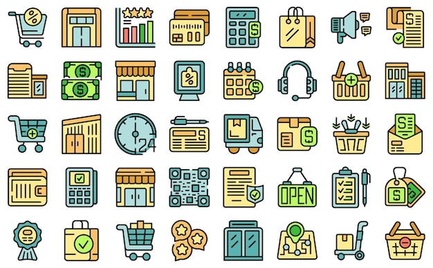 Iconos de tienda de consumo conjunto vector plano