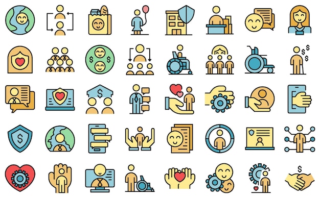 Iconos de trabajador social establecer vector plano