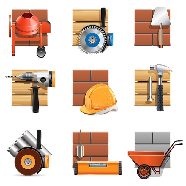 Vector iconos de trabajo de construcción de vector