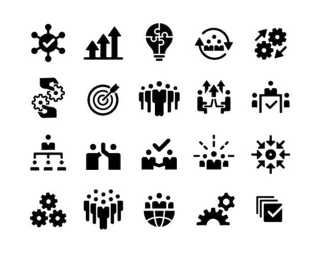Iconos de trabajo en equipo Conjunto de Iconos Gráficos Clásicos Serie de logotipo en blanco y negro Ilustración de icono de fondo blanco