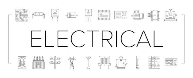 Iconos de trabajo de la industria de ingenieros eléctricos vector de conjunto