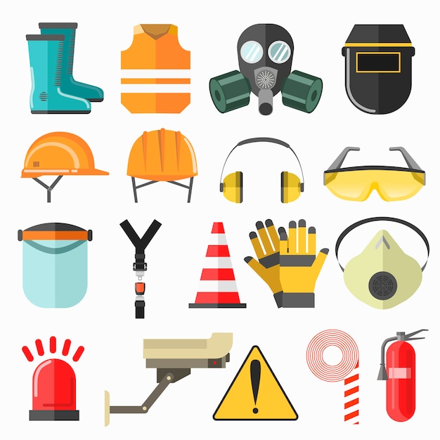 Iconos de trabajo de seguridad. seguridad en el trabajo colección de iconos de vector.