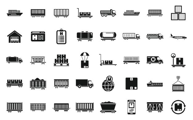 Los iconos de tráfico de mercancías establecen un vector simple Mercancías de carga Futuro global