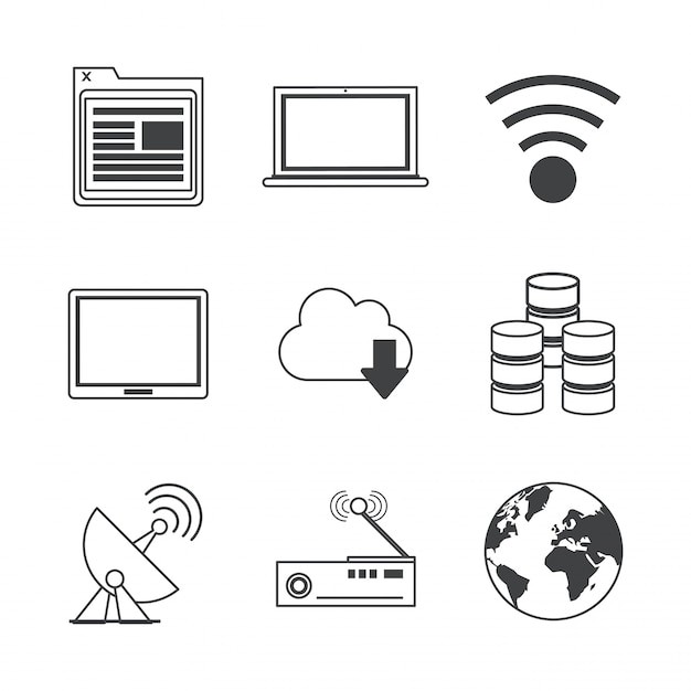 iconos de transmisión y almacenamiento de red