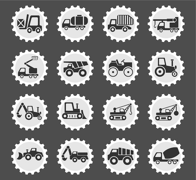 Vector iconos de transporte industrial en sellos postales redondos estilizados