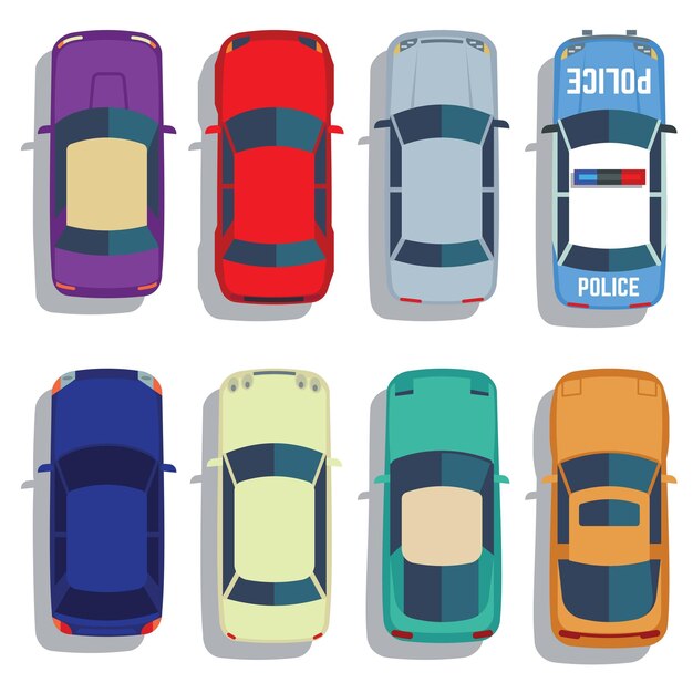 Vector iconos de transporte de vehículos de la ciudad planos para automóviles para el transporte