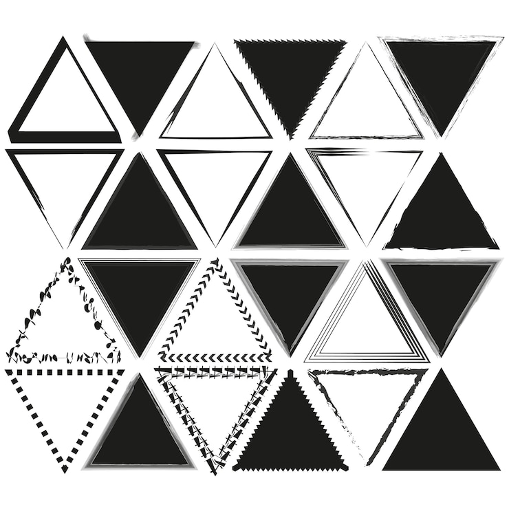 Vector iconos de triángulos abstractos patrones de bordes geométricos vector en blanco y negro elementos de diseño en dificultad
