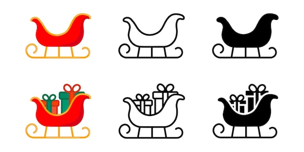Iconos de trineo de Papá Noel Signo de regalo de trineos de Navidad Sillín de la señal de papá Noel Conjunto de símbolos de trines de color