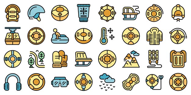 Iconos de tubo de nieve establecer vector plano