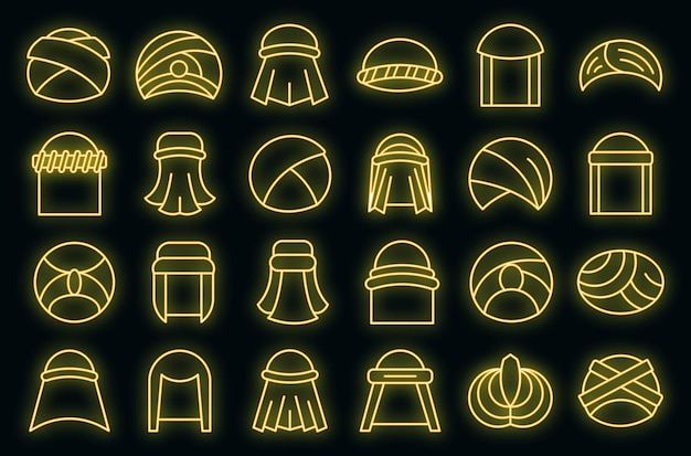 Los iconos de turbante árabe establecen vector de contorno. accesorios de sombrero árabe. turbante oriental