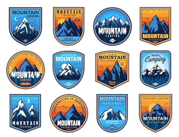 Iconos de turismo de montaña y escalada en roca