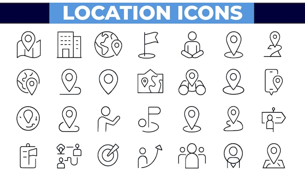 Iconos de ubicación Conjunto vectorial de mapas Pines de navegación GPS Marcador de lugar Dirección Dirección de viaje