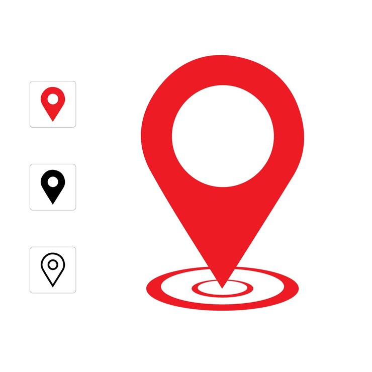 Iconos de la ubicación: símbolo de la ubicación, signo, mapa, icono, vector.