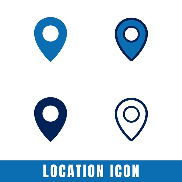 Iconos de ubicación simples en diferentes diseños de conjuntos vectoriales