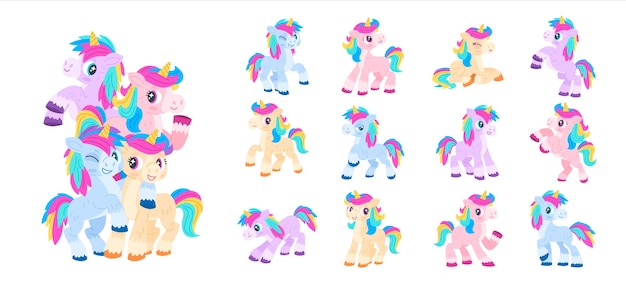 Iconos de unicornio dibujados a mano con una colección de ilustraciones